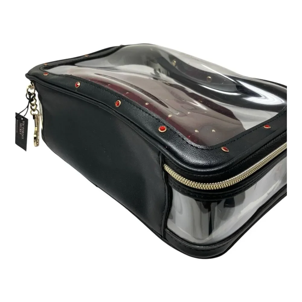 Victorias Secret Makeup Bag Set Velvet Cosmetic Pouches Clear Travel Case Glam